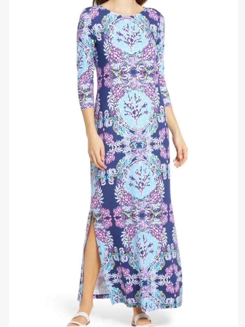Lilly Pulitzer morgann maxi dress womens XL/XXL blue purple mermaid beach rare